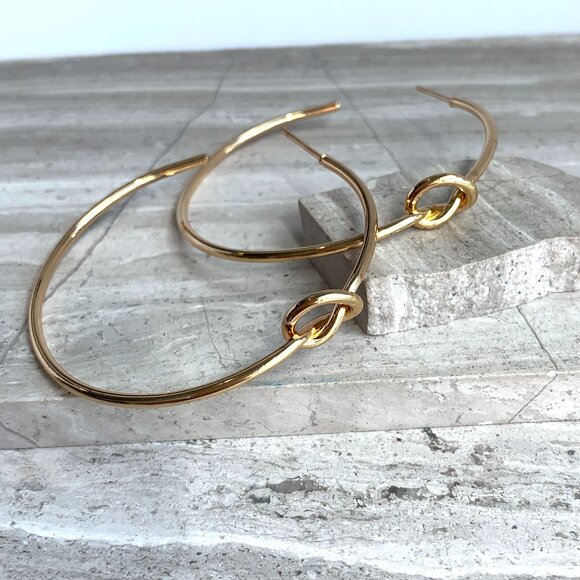 New ~ Anthropologie Large Knot Gold Hoop Earrings - Picture 1 of 7